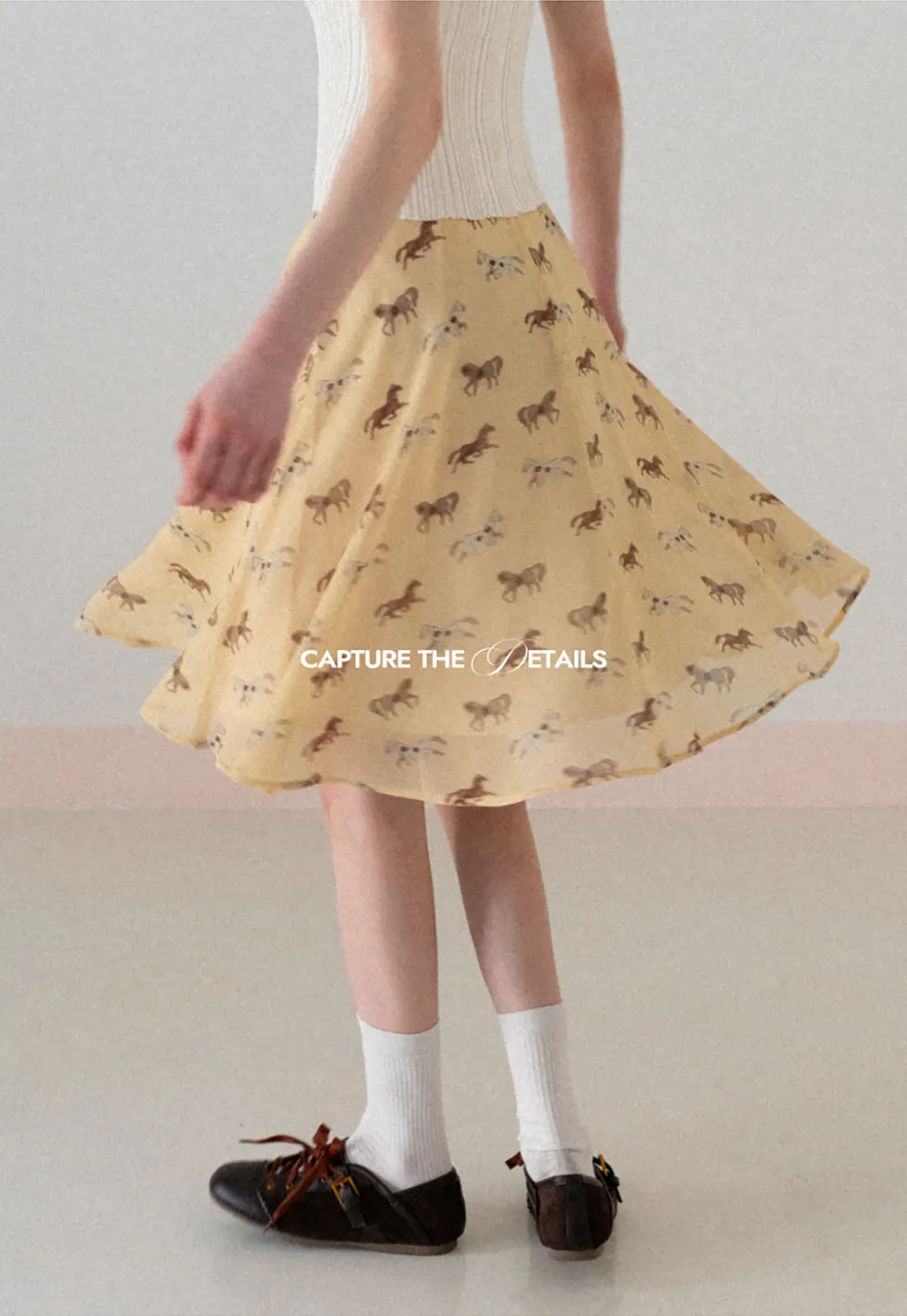 Horse Print Flared Midi Skirt