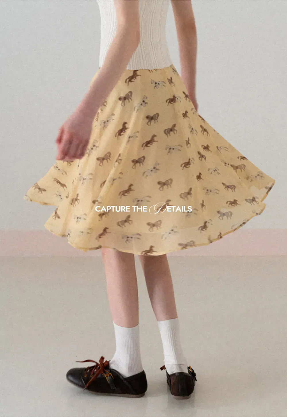 Horse Print Flared Midi Skirt
