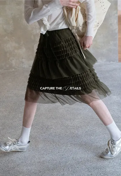 Tiered Ruffled Sheer Skirt with Drawstring Waist