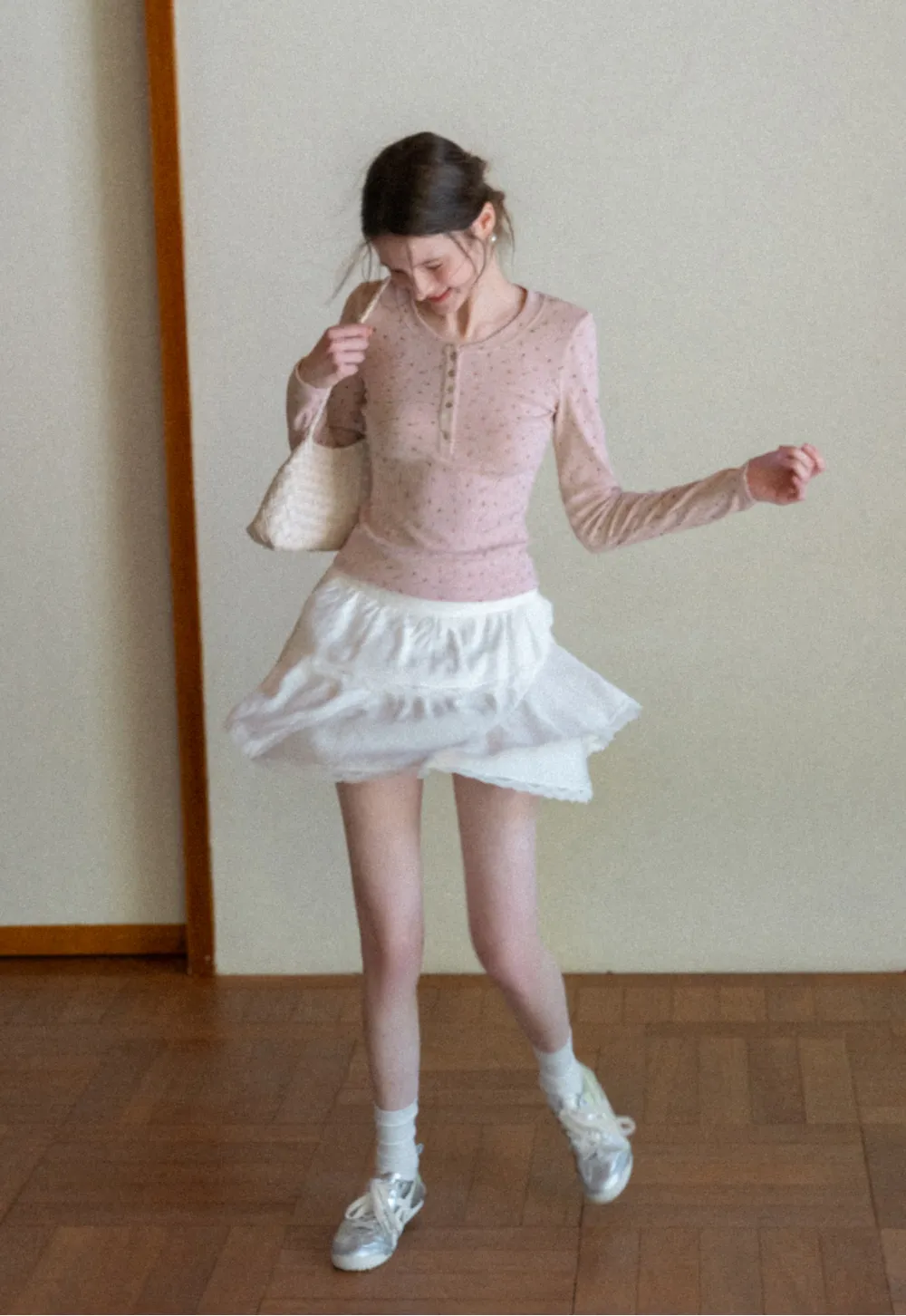 Long sleeve button front top with floral print