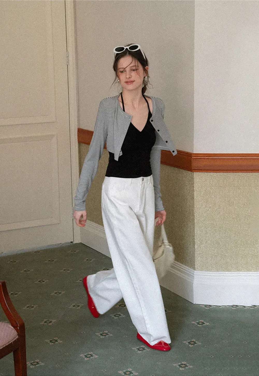 Striped cardigan with buttons and V neck tank top