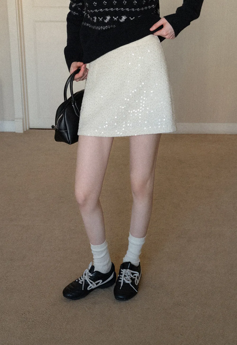 sparkling sequin mini skirt with flared hem