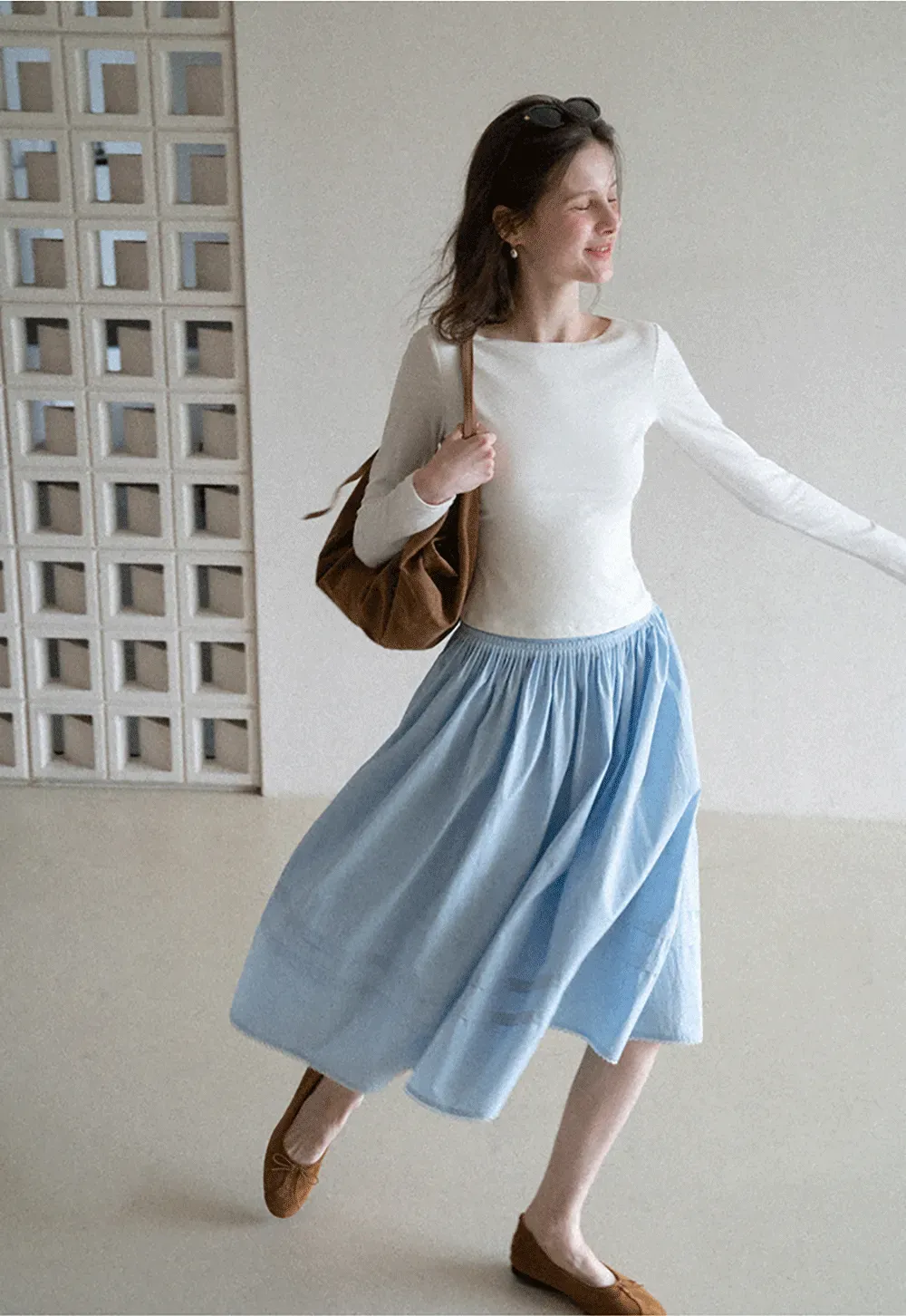 long sleeve boat neck slim fit top