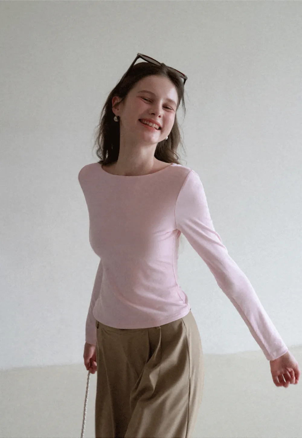 long sleeve boat neck slim fit top