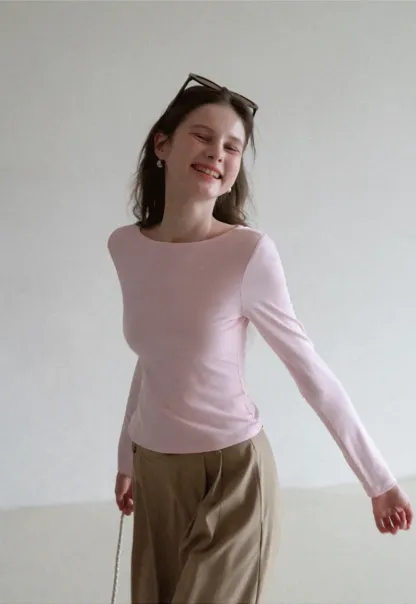 long sleeve boat neck slim fit top