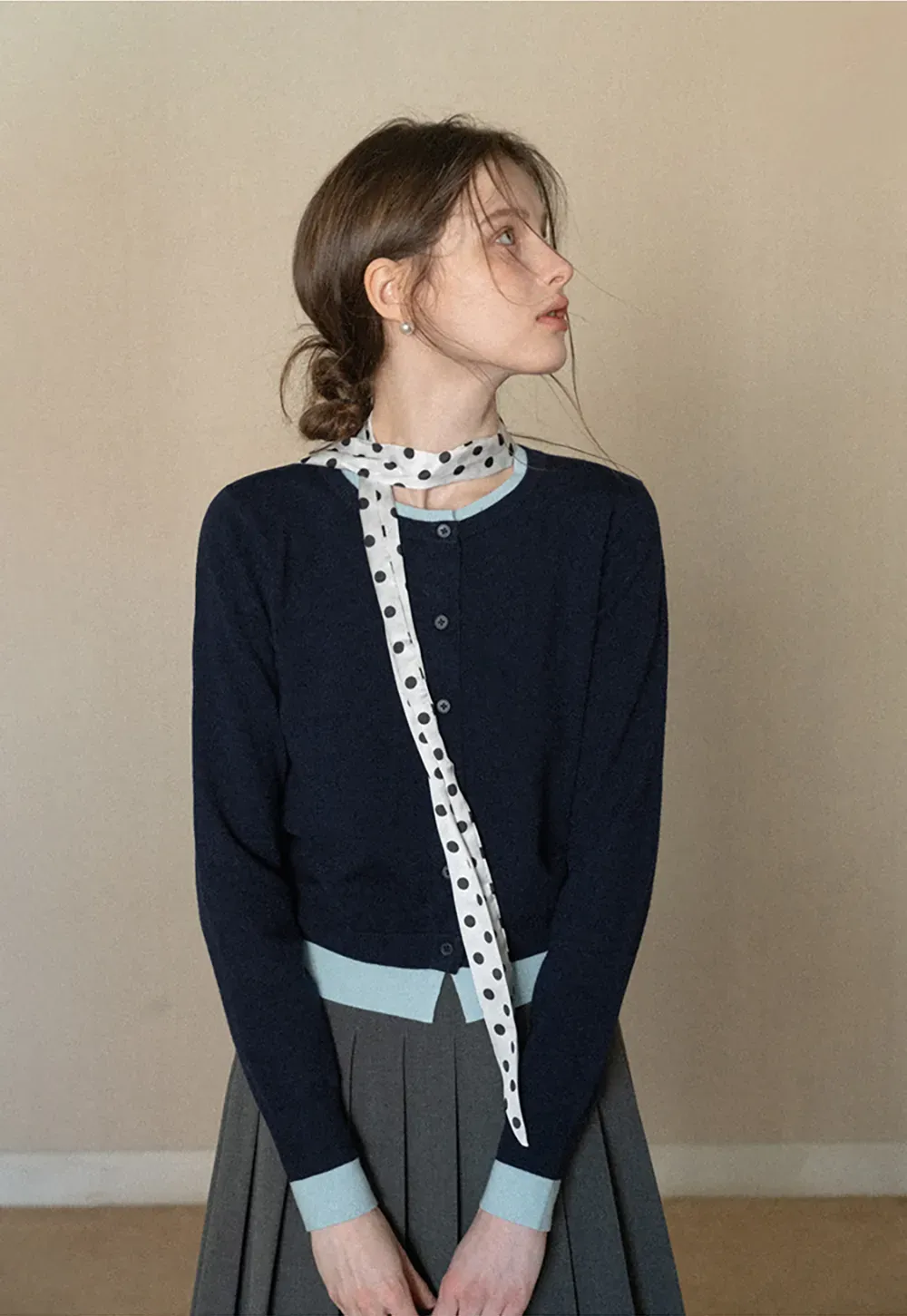 Elegant Round Neck Knit Sweater with Button Detail