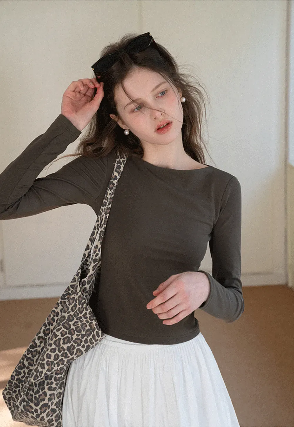 long sleeve boat neck slim fit top