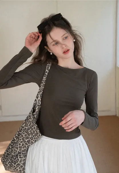 long sleeve boat neck slim fit top