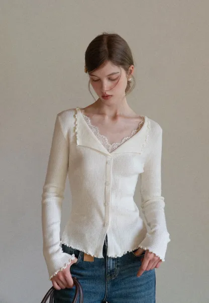 Lace Trim Ribbed Knit Top