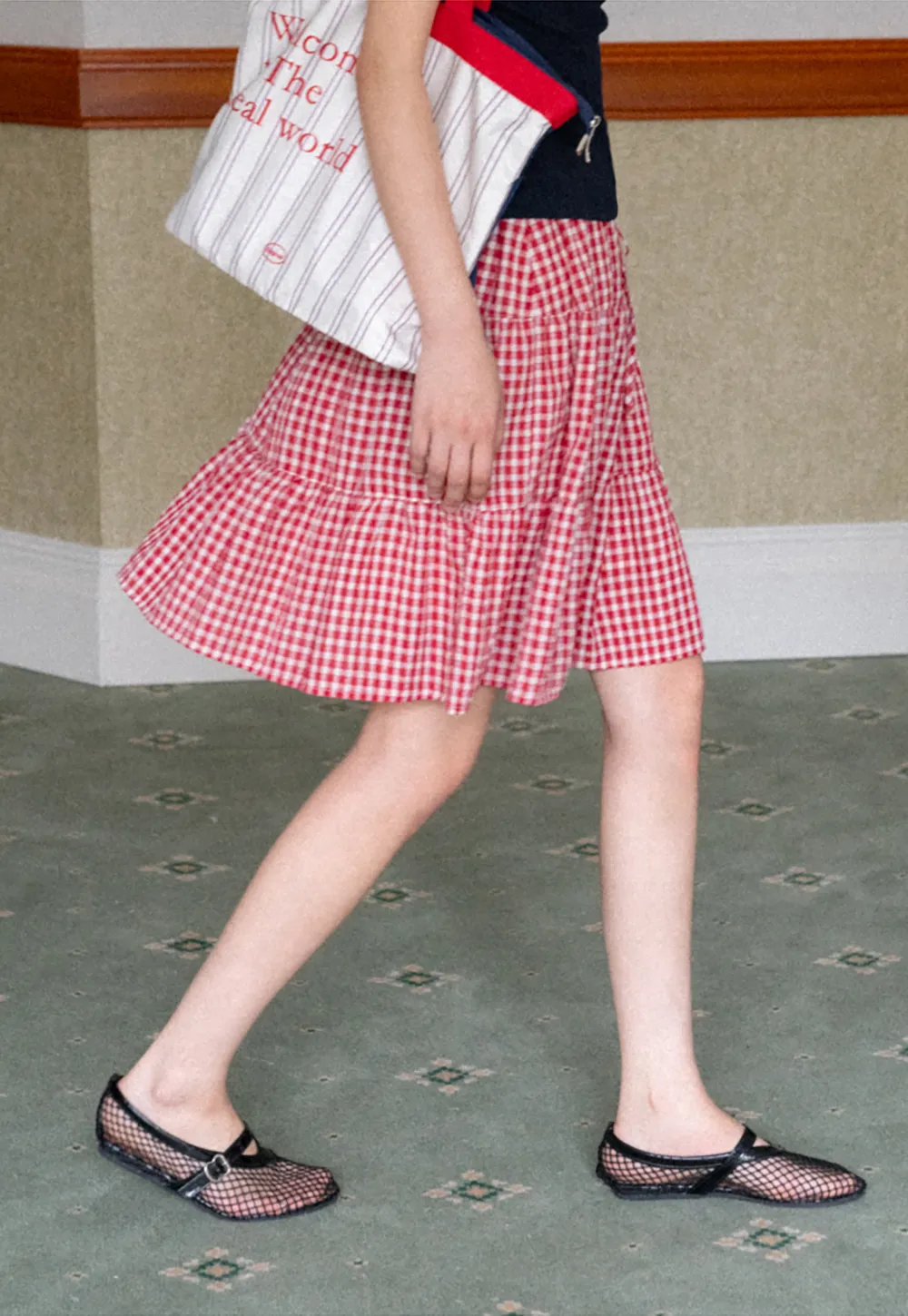 Gingham Pattern Tiered Skirt