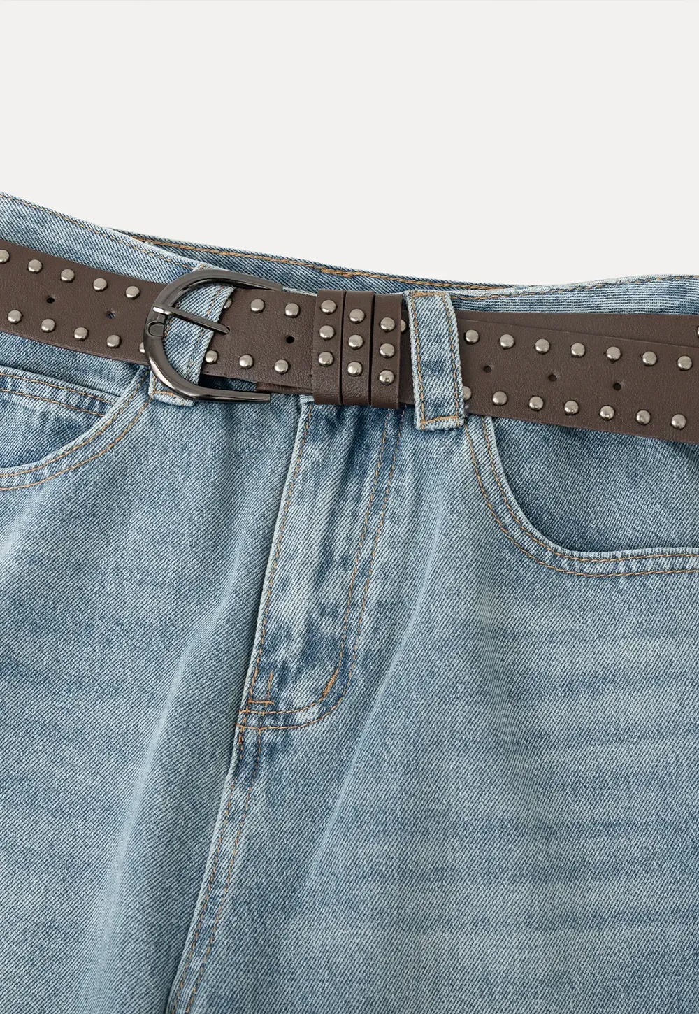 Wide Leg Denim Shorts with Belt and Back Pockets