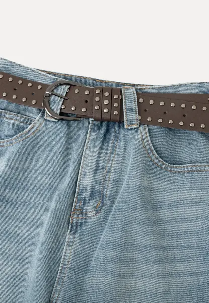 Wide Leg Denim Shorts with Belt and Back Pockets