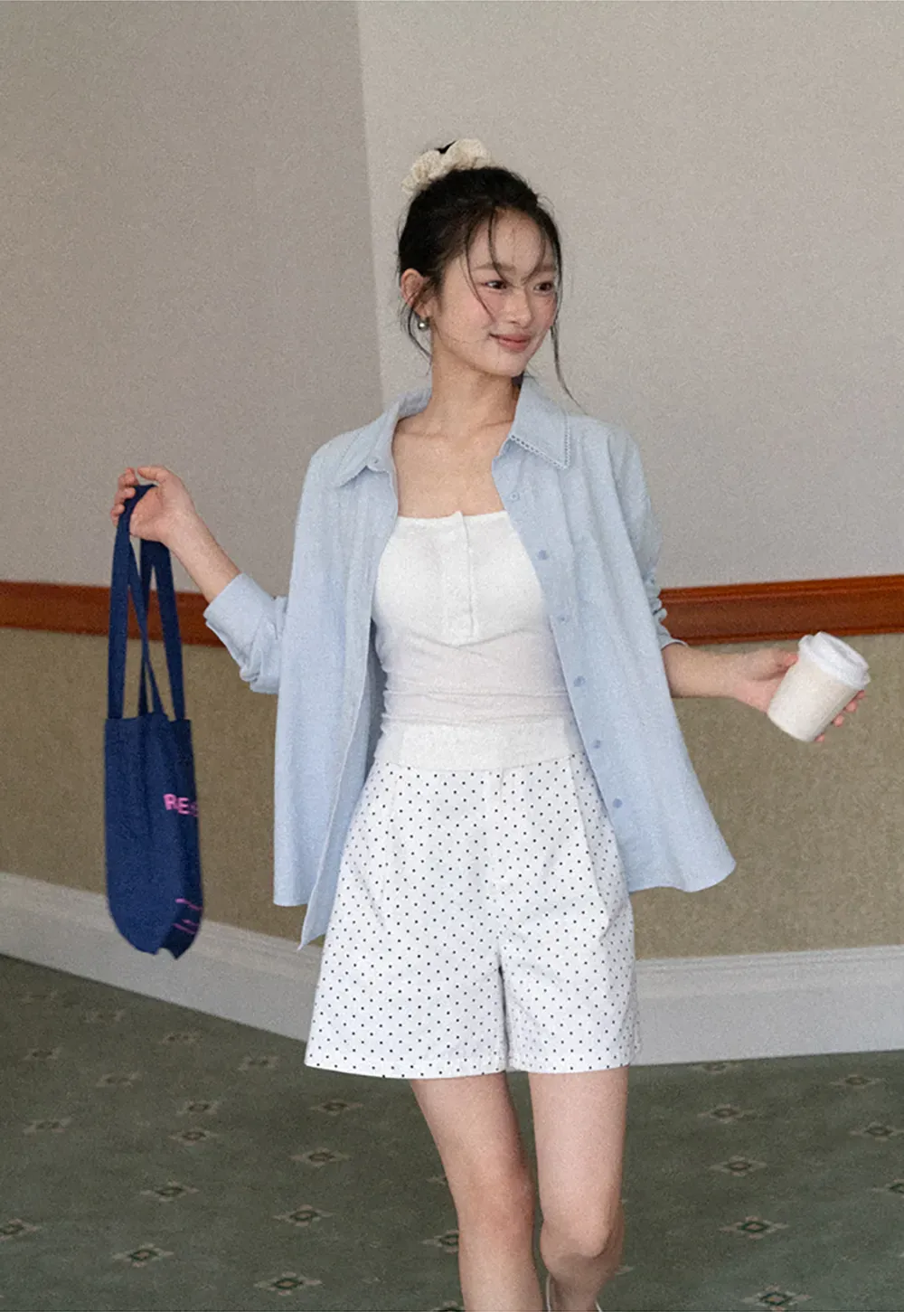 Lightweight long sleeve button front shirt with lace trim