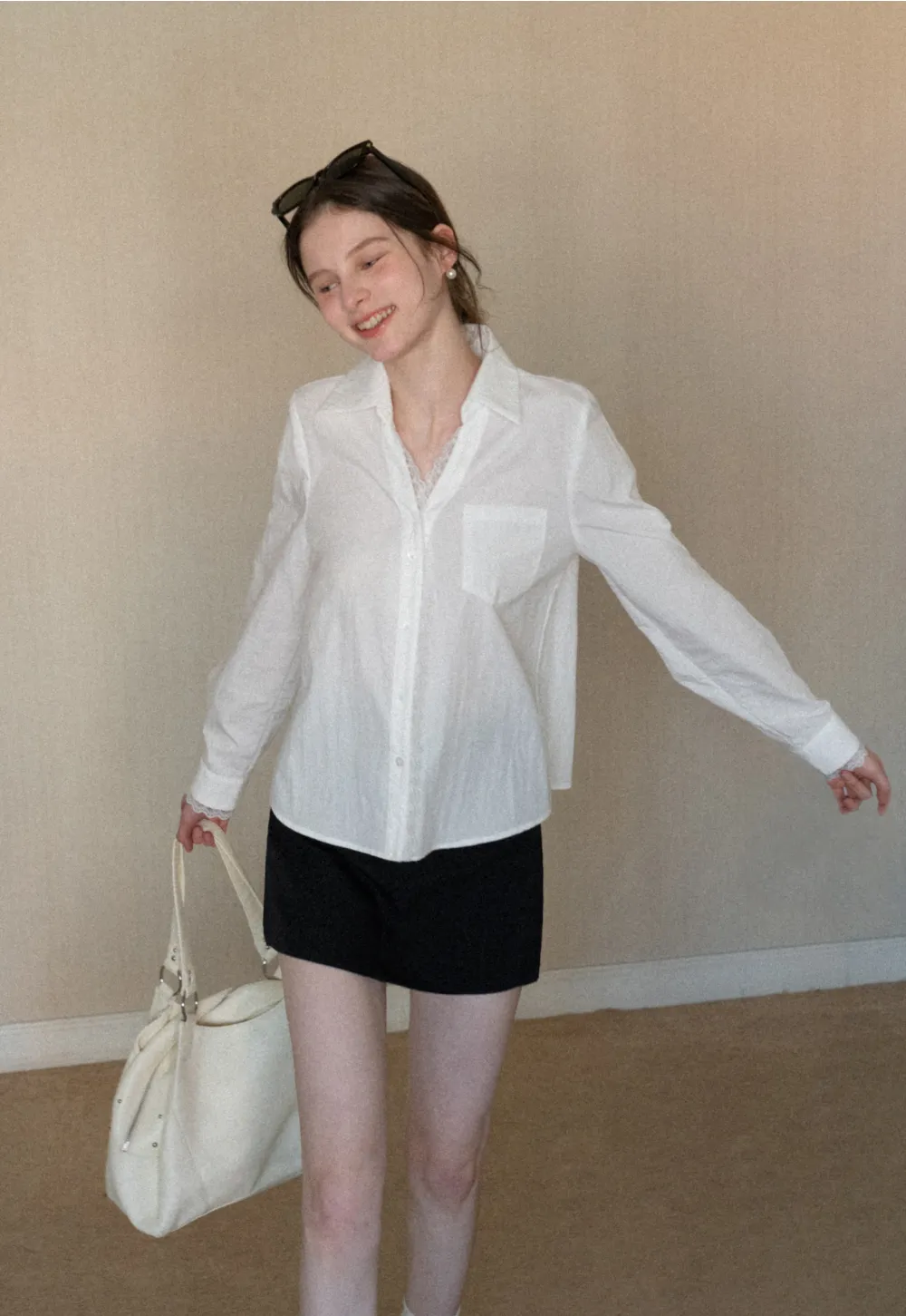 Elegant Lace Trim Button Down Shirt