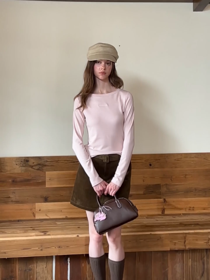 Women White Belted Corduroy Skirt