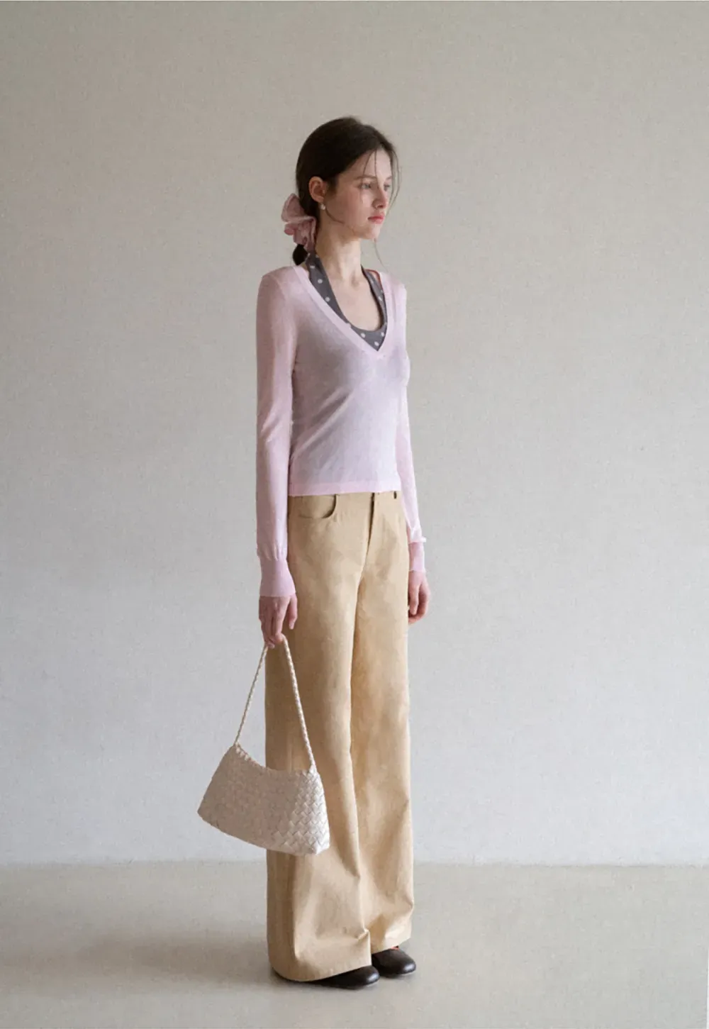 Woolen Knit Sweater and Polka Dot Tank Top