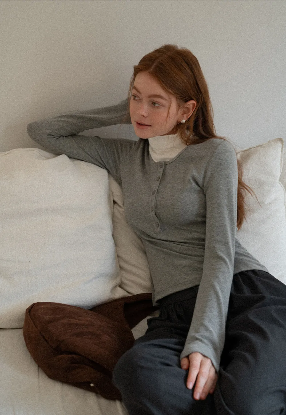 Stylish Gray Long-Sleeve Turtleneck Top