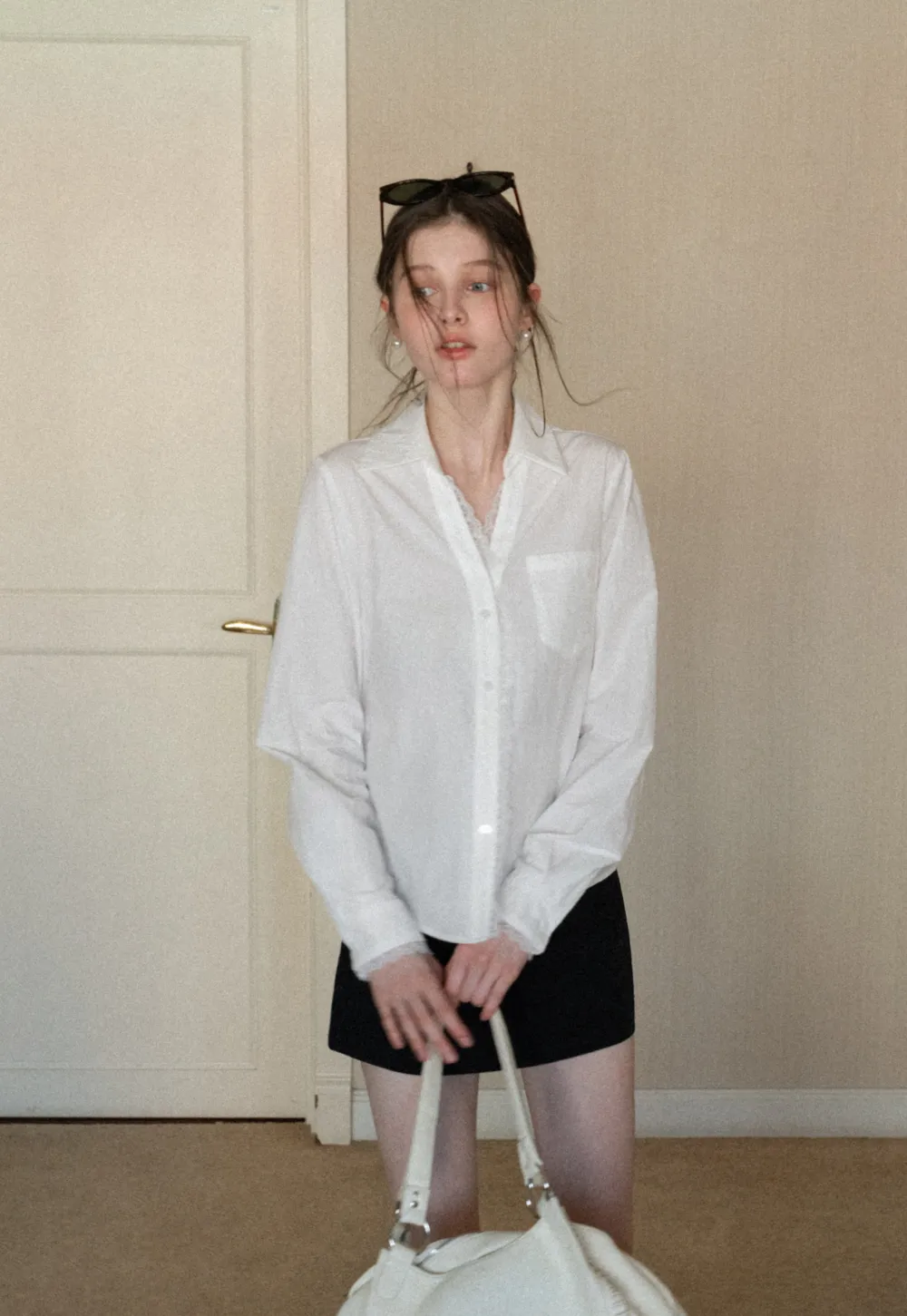 Elegant Lace Trim Button Down Shirt