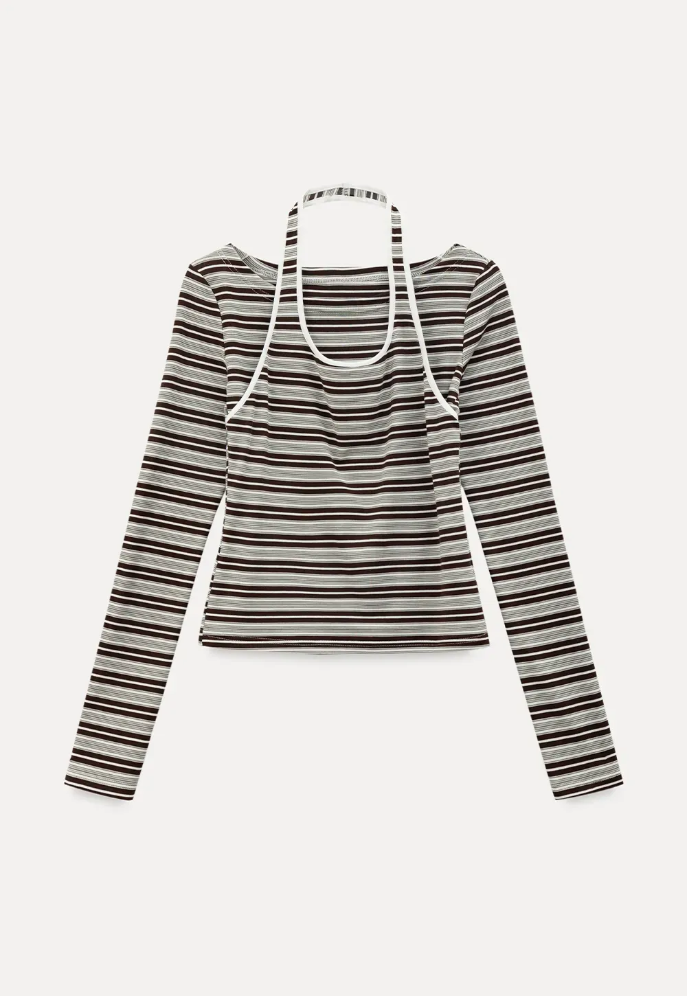 Long sleeve striped top with halter neck detail