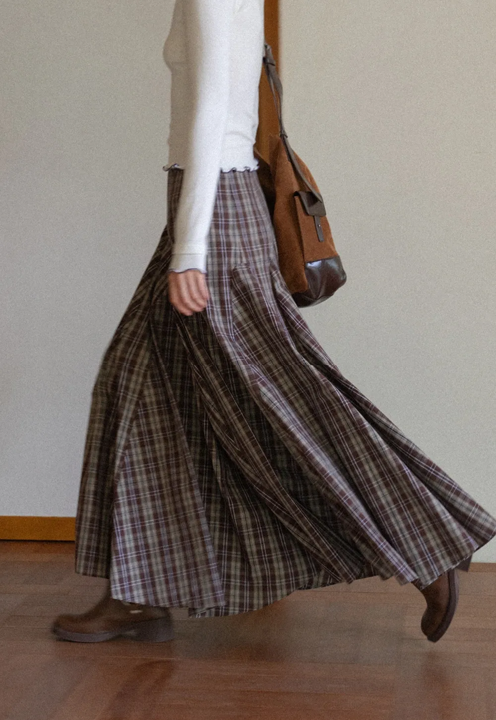 Vintage Plaid High Waist Maxi Skirt