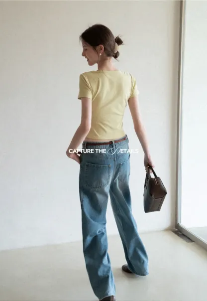 Short Sleeve Crop Top with Square Neckline