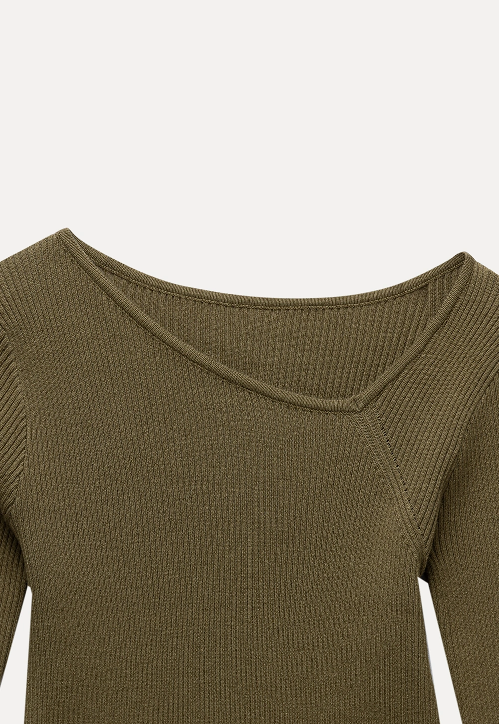 Womens Asymmetric Neck Ribbed Knit Long Sleeve Top