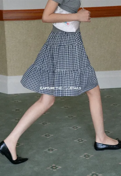 Gingham Pattern Tiered Skirt
