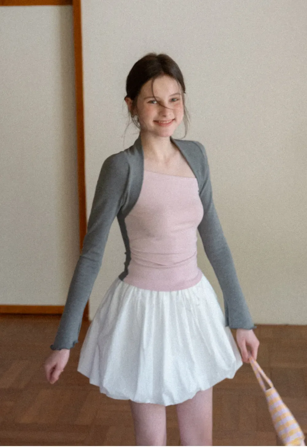 Polka dot long sleeve top with square neckline