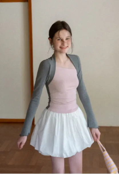 Polka dot long sleeve top with square neckline