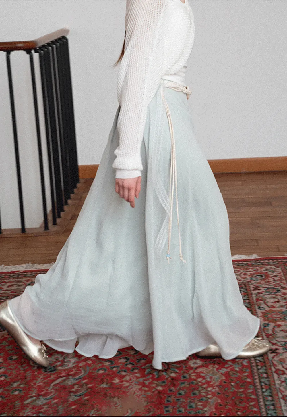 Flowy Maxi Skirt with Lace Trim and Drawstring Waist