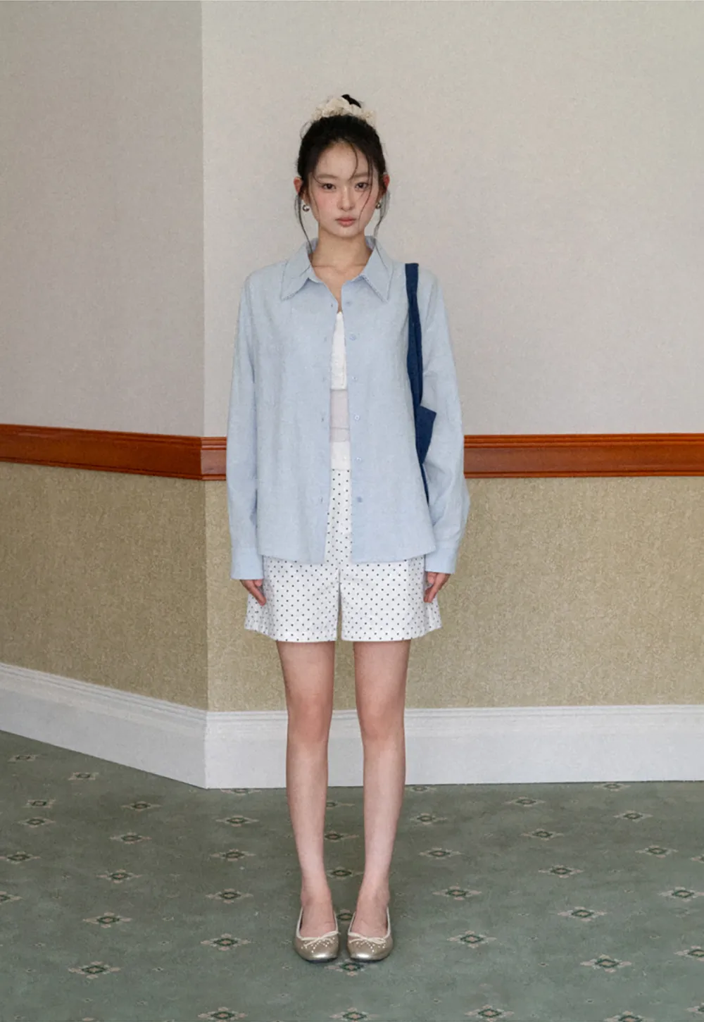 Lightweight long sleeve button front shirt with lace trim