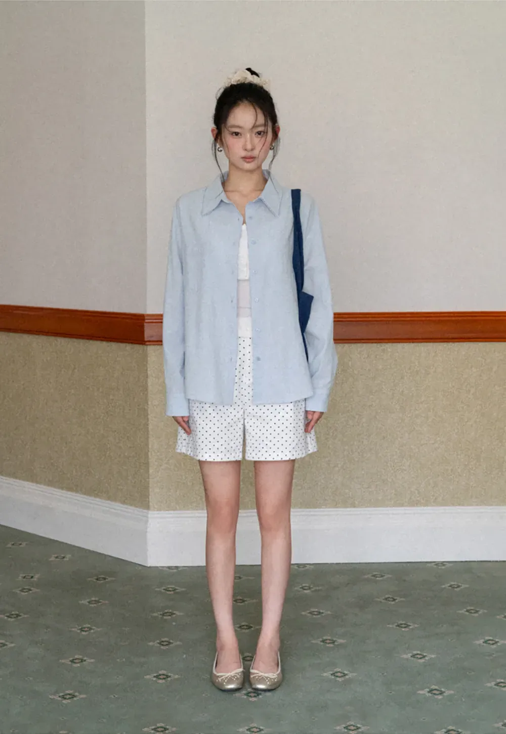 Lightweight long sleeve button front shirt with lace trim