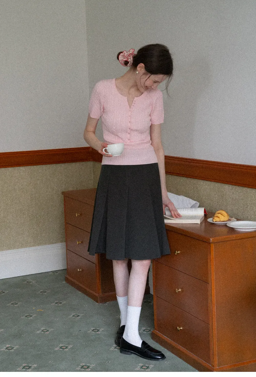 Pleated A-line Skirt with Waistband