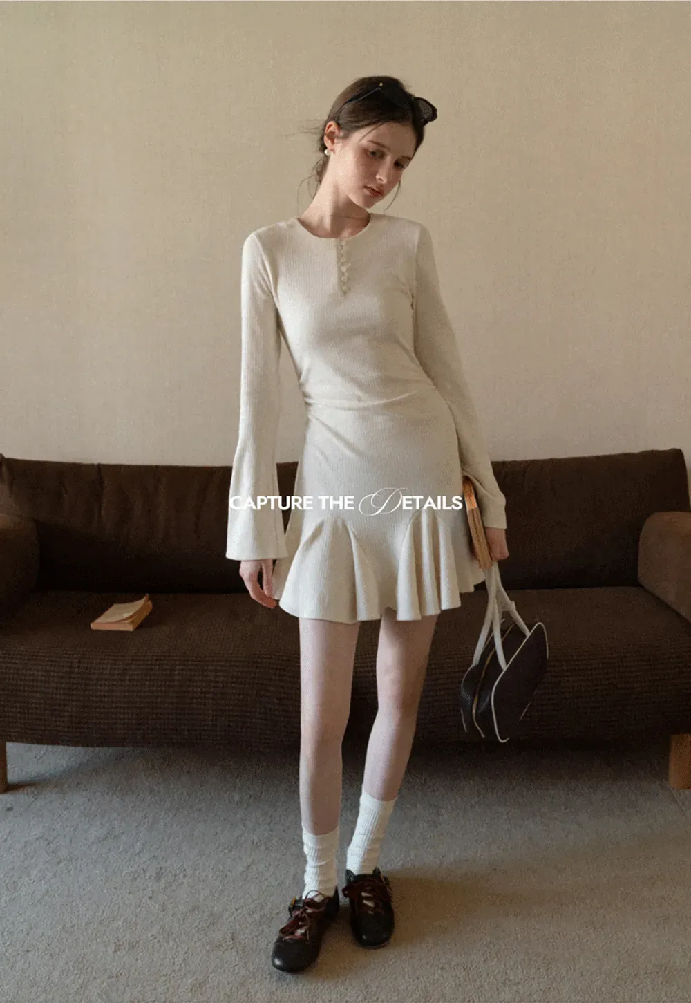 Elegant Flared Sleeve Mini Dress with Ruffle Hem