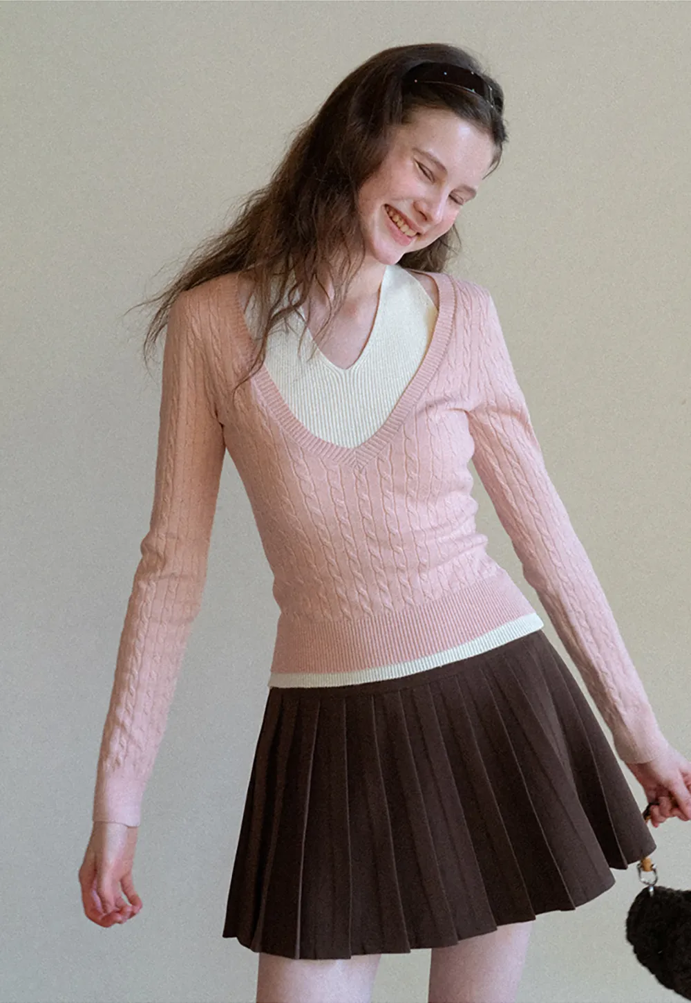 Cable Knit Sweater with Back Tie Detail