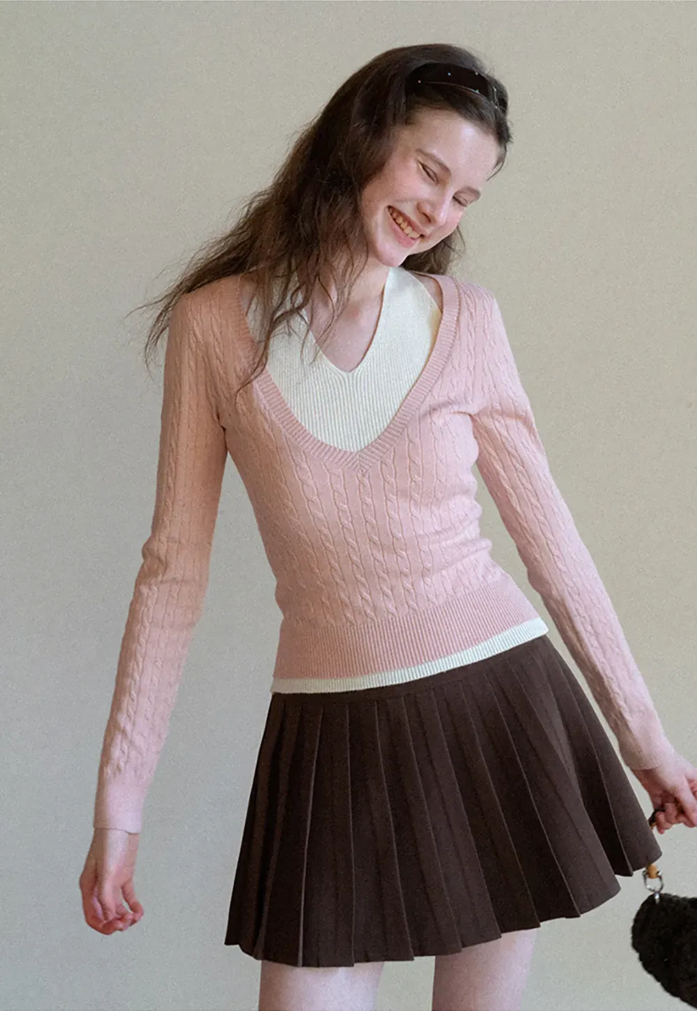 Cable Knit Sweater with Back Tie Detail