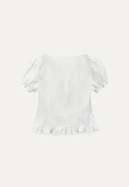 Square neck puff sleeve blouse with ruffle hem