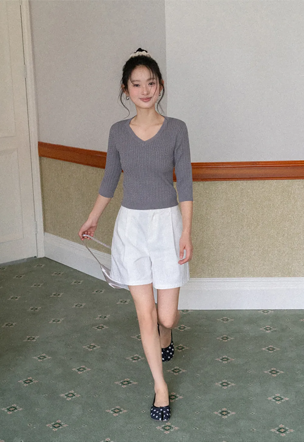 V Neck Ribbed Knit Crop Top