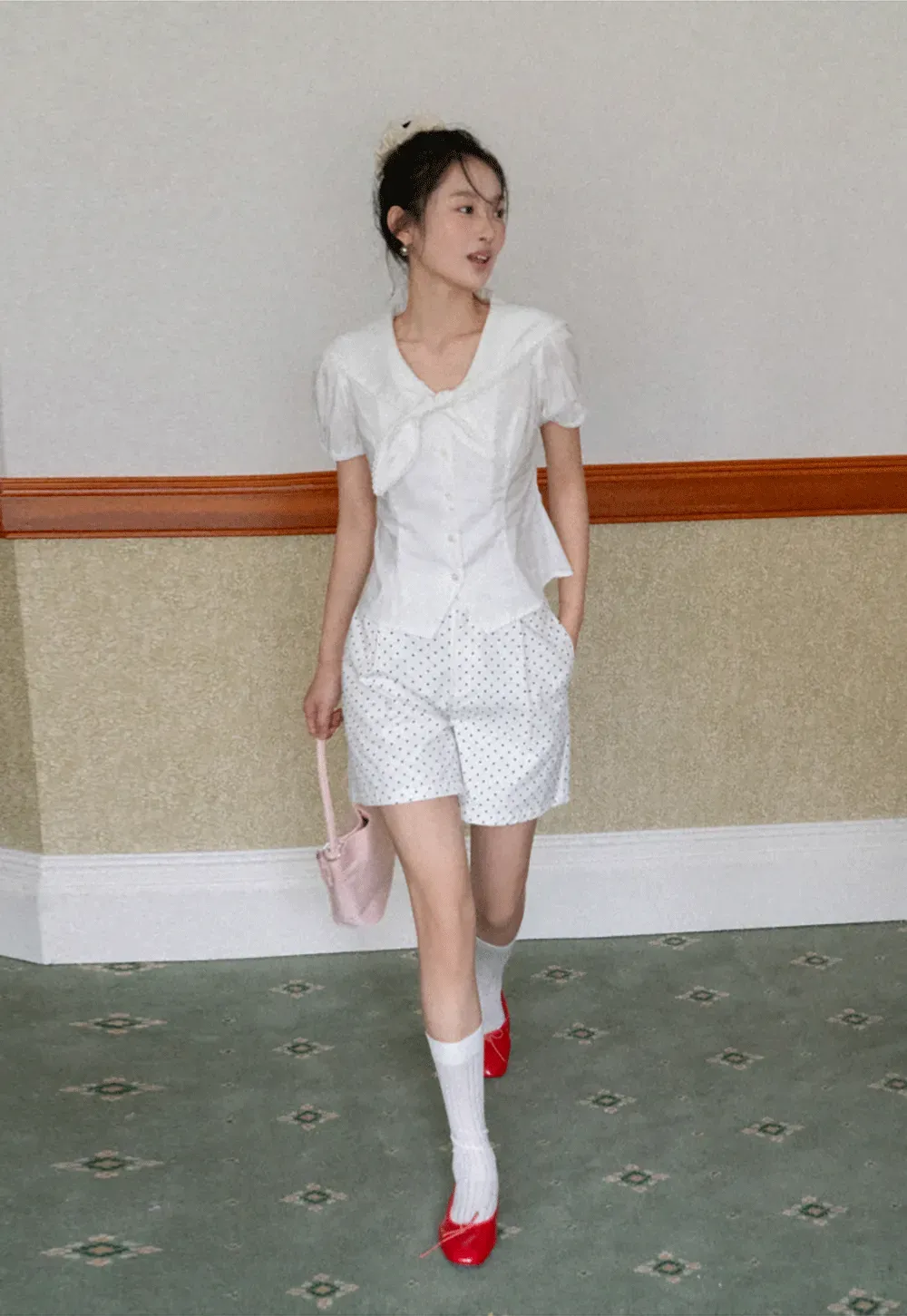 Polka Dot Shorts with Pleated Design