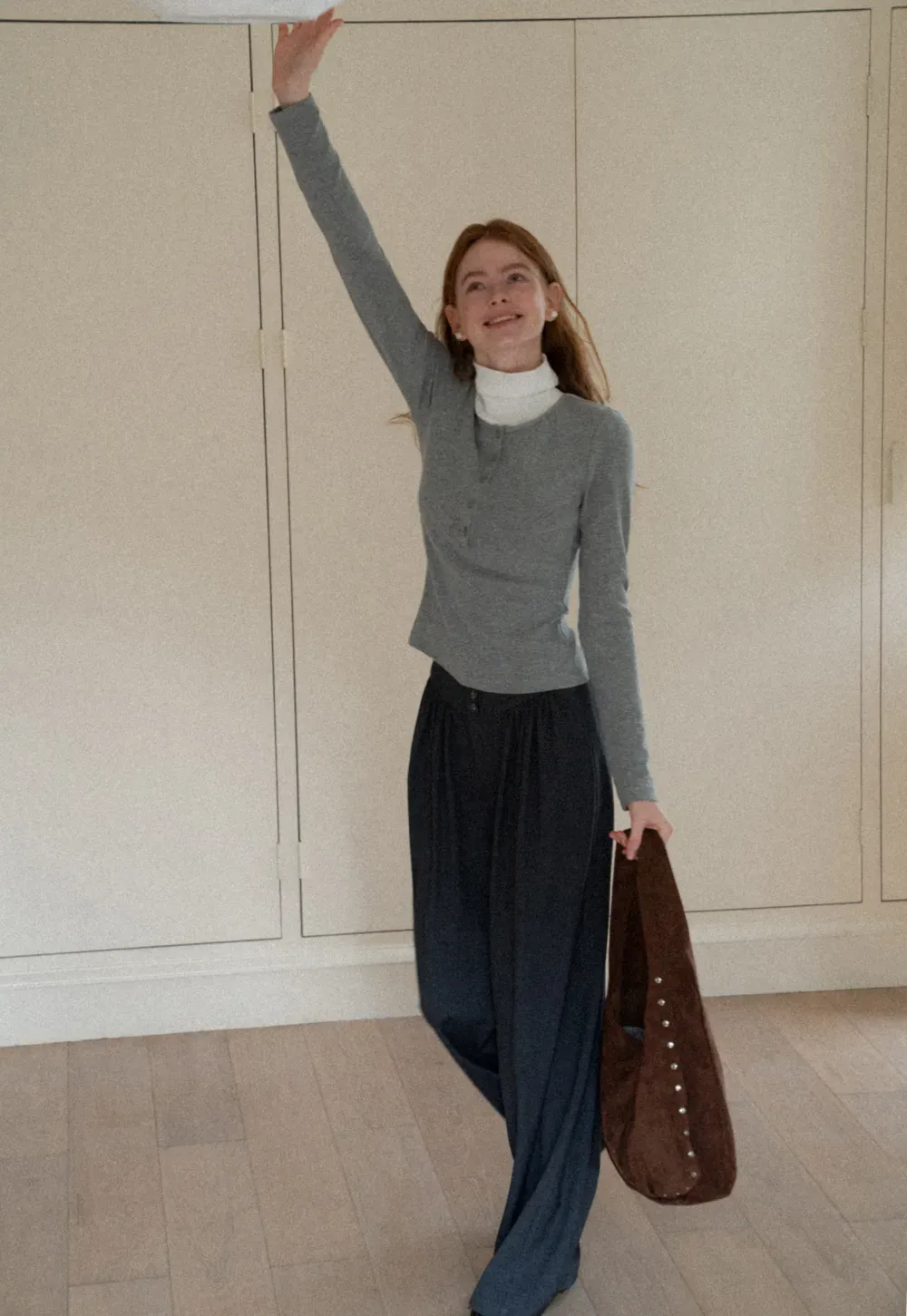 Stylish Gray Long-Sleeve Turtleneck Top