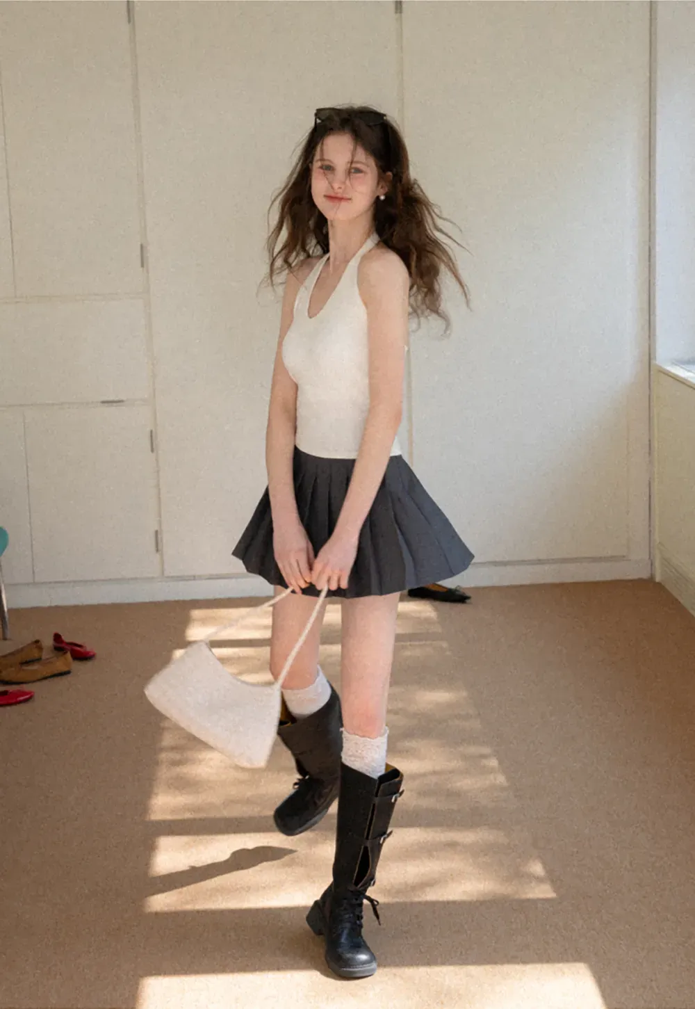 V neck halter tank top with fitted silhouette