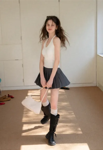 V neck halter tank top with fitted silhouette