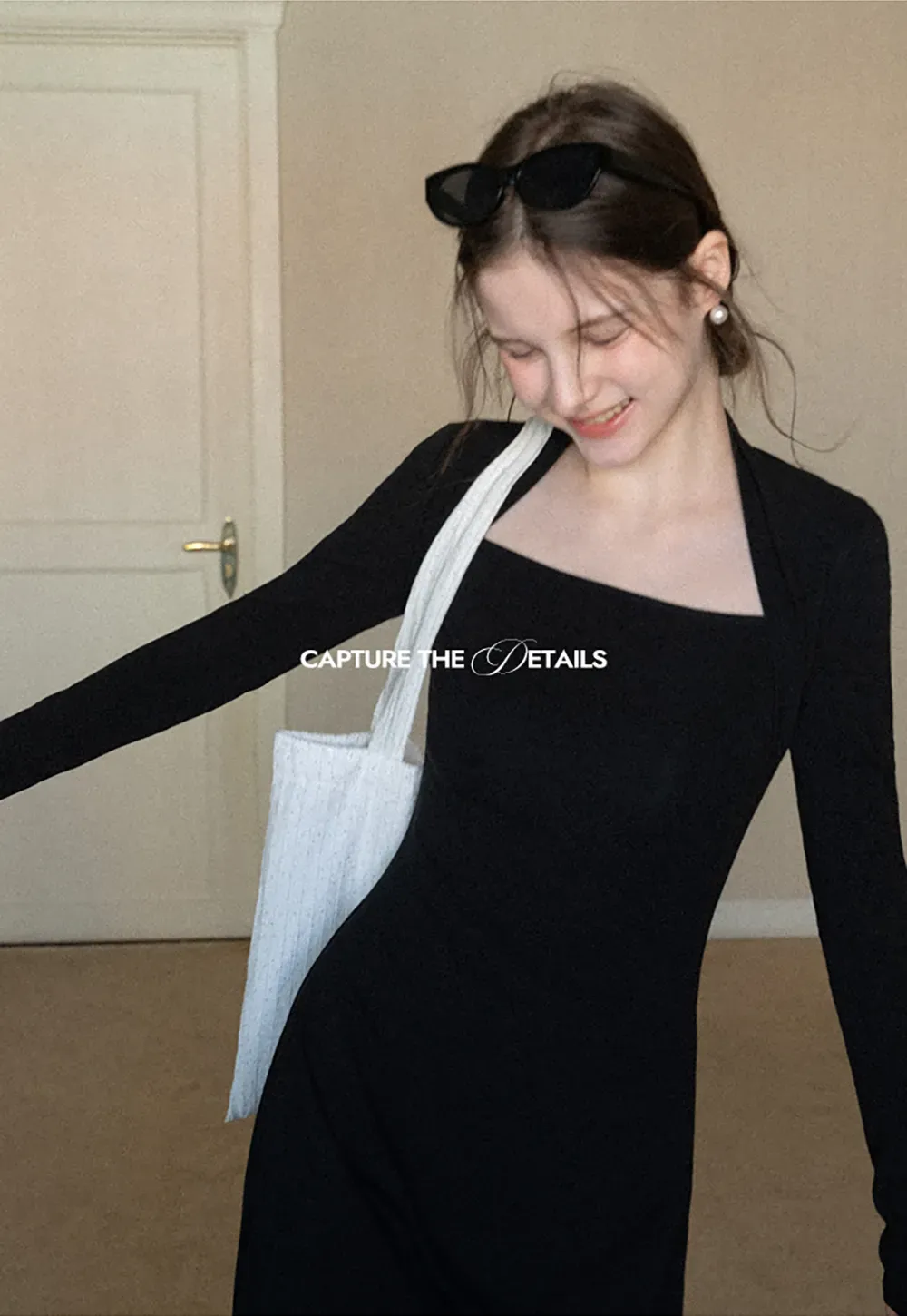 Elegant Square Neck Long Sleeve Dress