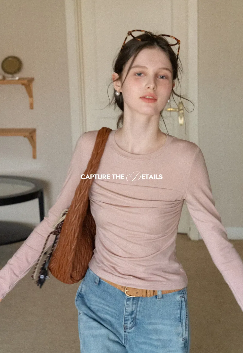 Ruched Long Sleeve T-Shirt with Gathered Detail