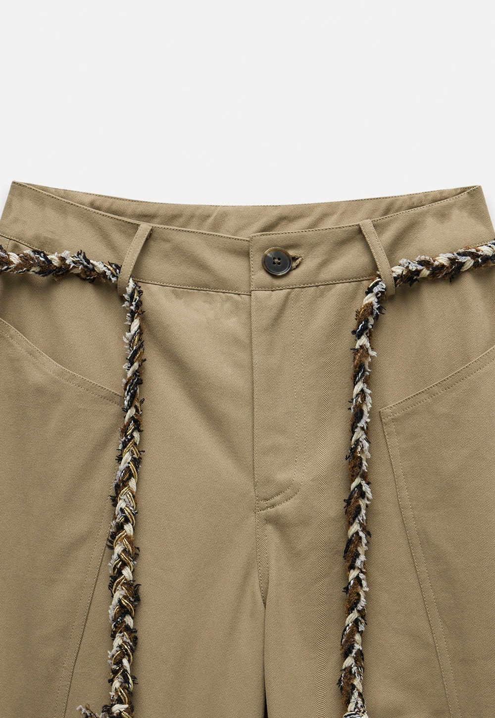 Wide-Leg Trousers with Braided Drawstring Detail