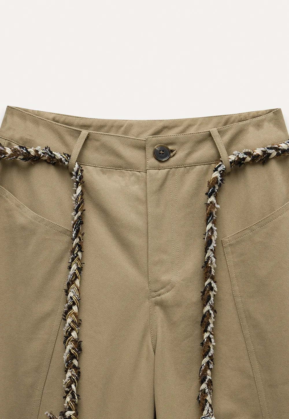 Wide-Leg Trousers with Braided Drawstring Detail