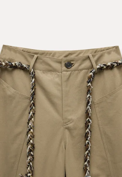 Wide-Leg Trousers with Braided Drawstring Detail