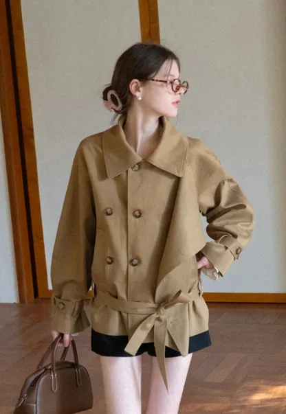 Double Breasted Short Jacket with Belted Waist