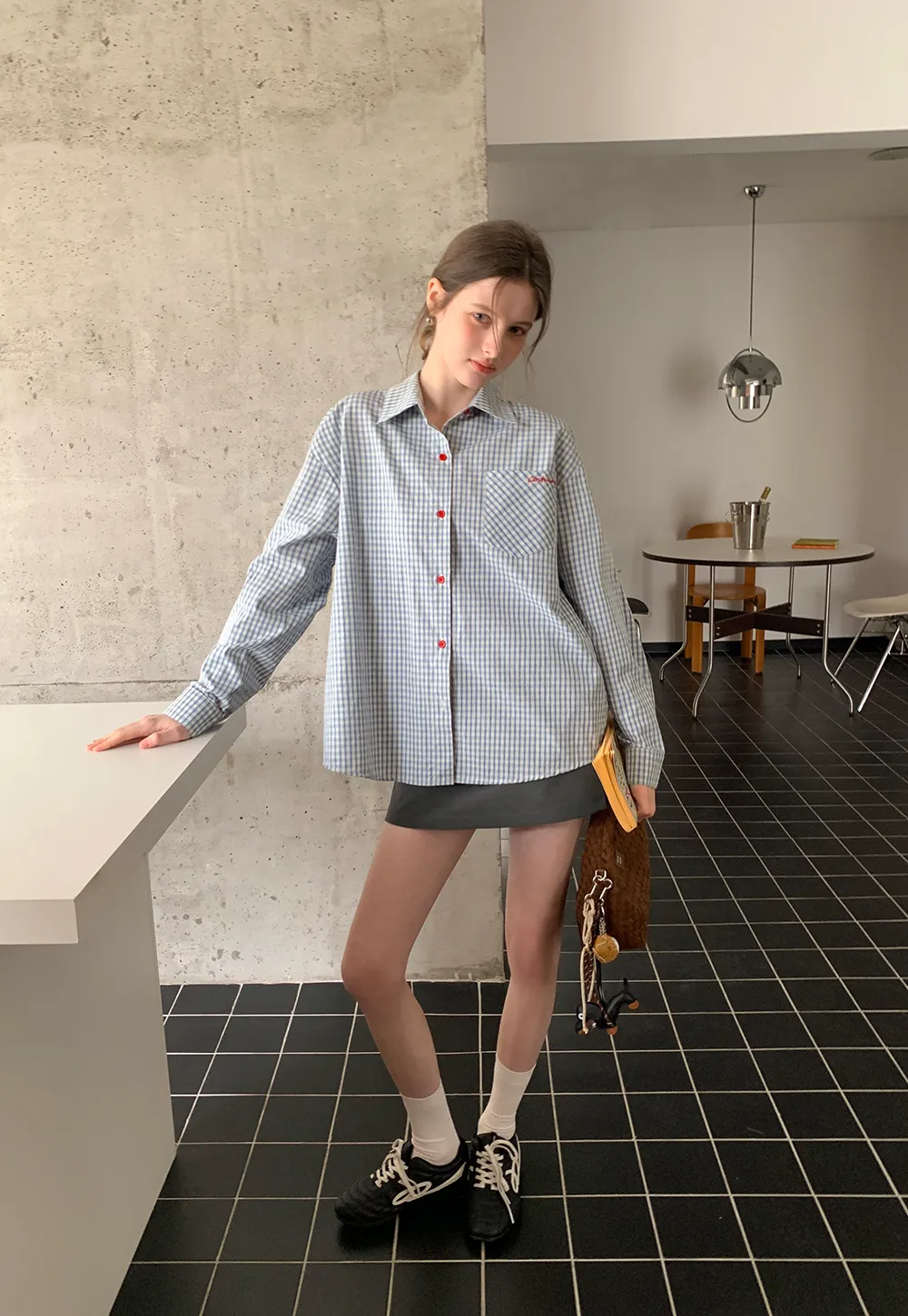 Oversized Checkered Button Up Shirt with Pocket Design
