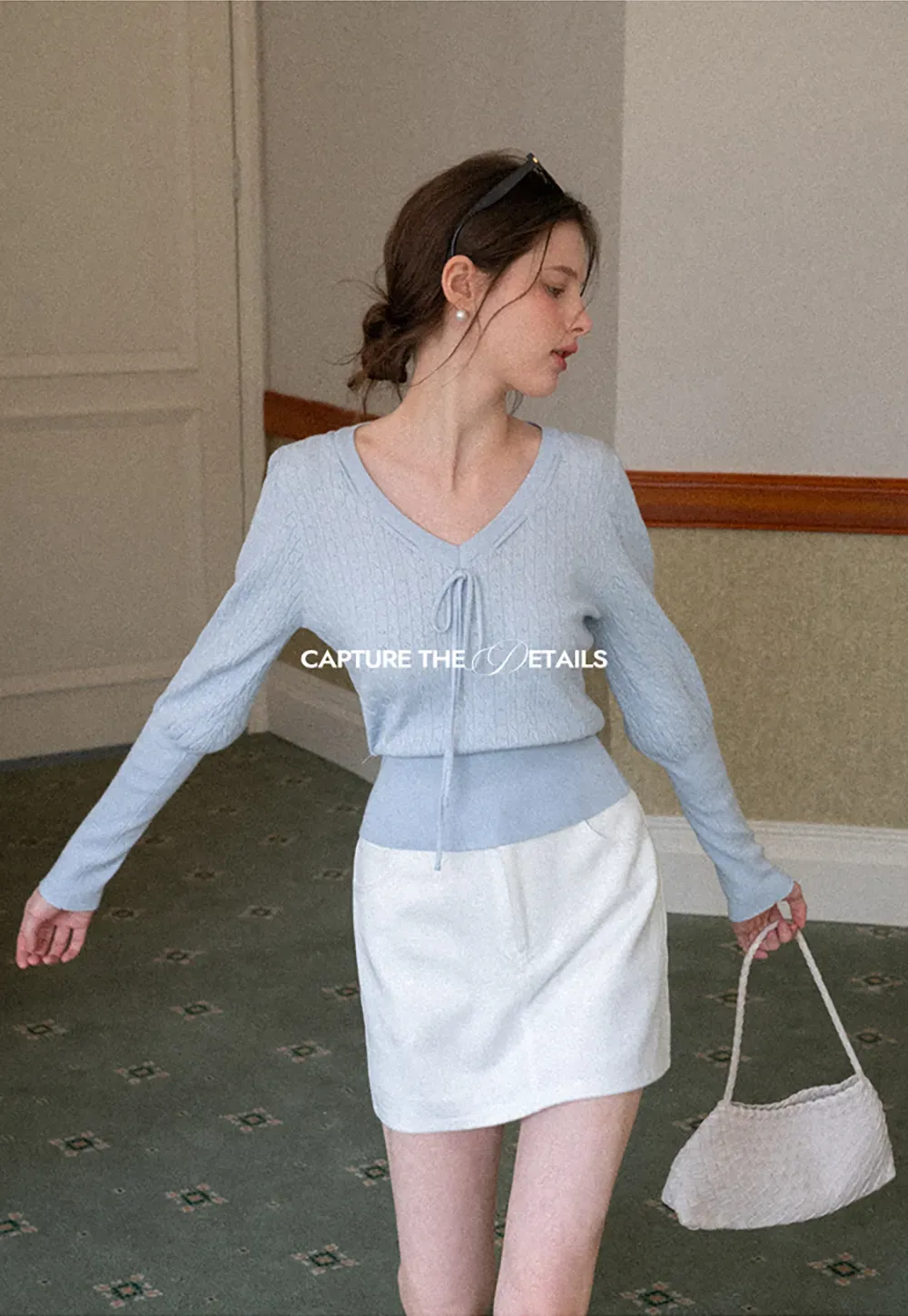 V Neck Knit Sweater with Front Tie Detail